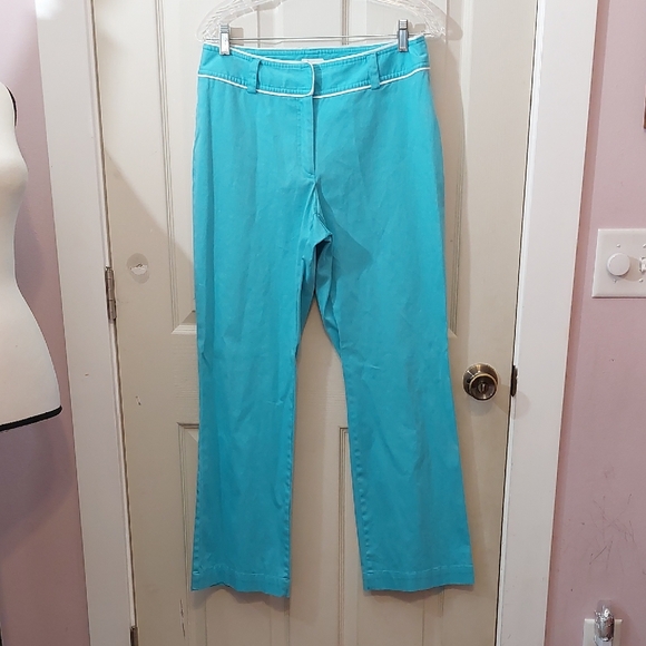 Liz Claiborne Pants - Liz Claiborne Audra Sky Blue White Tailored Straight LegTrousers Pants Size 10